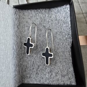 Elegant 925 Silver and  Onyx cross Earrings. Haight-Ashbury Jewellers